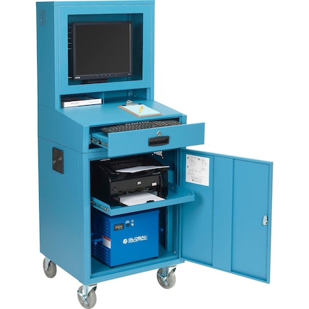 Global Industrial Mobile Powered LCD Computer Cabinet, 40AH Battery, Blue, Unassembled 239115PBL40